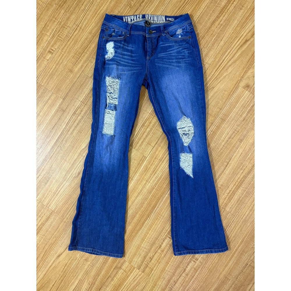 Vintage Reunion‎ Rewash Flare Jeans Size 9/10 Bootcut Distressed Medium Wash